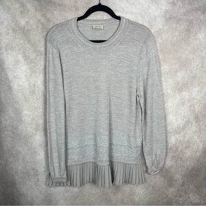 Wrap London Knit Pleated Lace Wool Knit Sweater In Gray Women's Size US 8